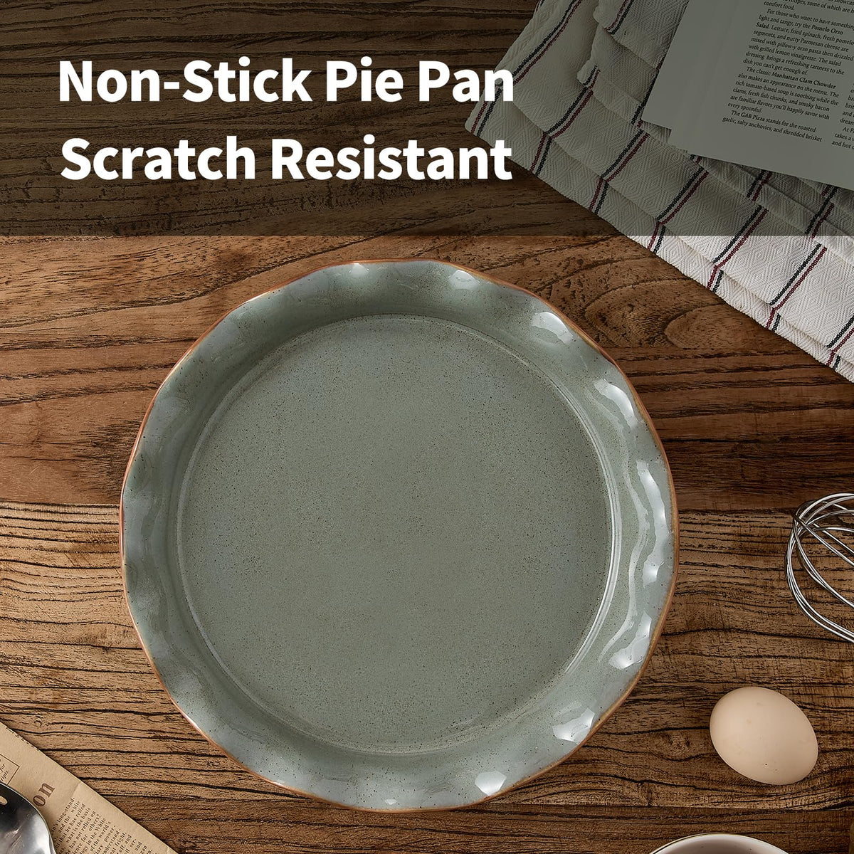 Siducal Ceramic Pie Pan, 10.5 Inch Deep Dish, Green