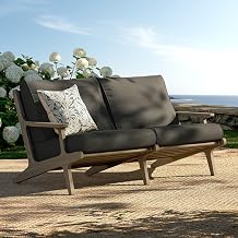 Modway Saratoga Teak Outdoor Patio Loveseat in Weathered Gray Flint – 2 Seater Outdoor Couch with Weather-Resistant Cushions – Wooden Porch Loveseat