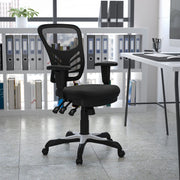 Nicholas Mid-Back Black Mesh Multifunction Executive Swivel Ergonomic Office Chair with Adjustable Arms by Flash Furniture – 4 Pack, Model 4-HL-0001-GG