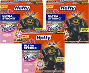 Hefty Ultra Strong 30 Gallon Trash Bags, Large Trash Bags, Multipurpose, Break Resistant Drawstring Closure, Resists Leaks, Punctures, and Tears, Black, Fabuloso Watermelon Scent, 50 Bags (Pack of 3)
