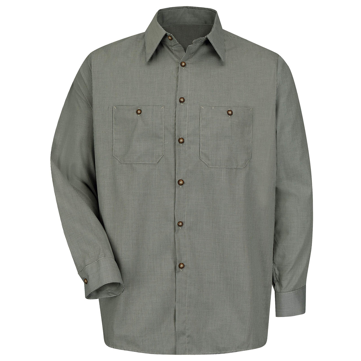 Red Kap XX-Large / Hunter/Khaki Check / Micro-check Uniform Shirt, Regular Fit, Long Sleeve Tops