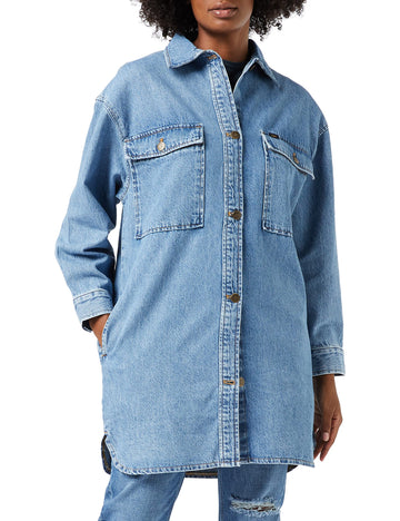 Women's Elongated Overshirt Shirt by Lee – Cotton, Navy Blue, Model L50WAZMW