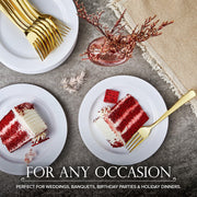 200 Pcs White Plastic Dessert Plates for Weddings and Gold Plastic Forks by Stock Your Home – 8 Pack Pack of 25, Plastic, White, Pack of 200, Model SYH-3620-QV-8CT