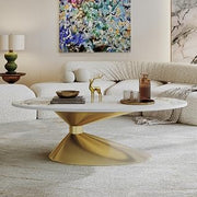 Modern Sintered Stone Coffee Table, Mesa de Centro, Living Room Table | Premium sintered stone top with high-contrast veining, scratch-resistant, heatproof, and easy-clean. Stainless steel bas
