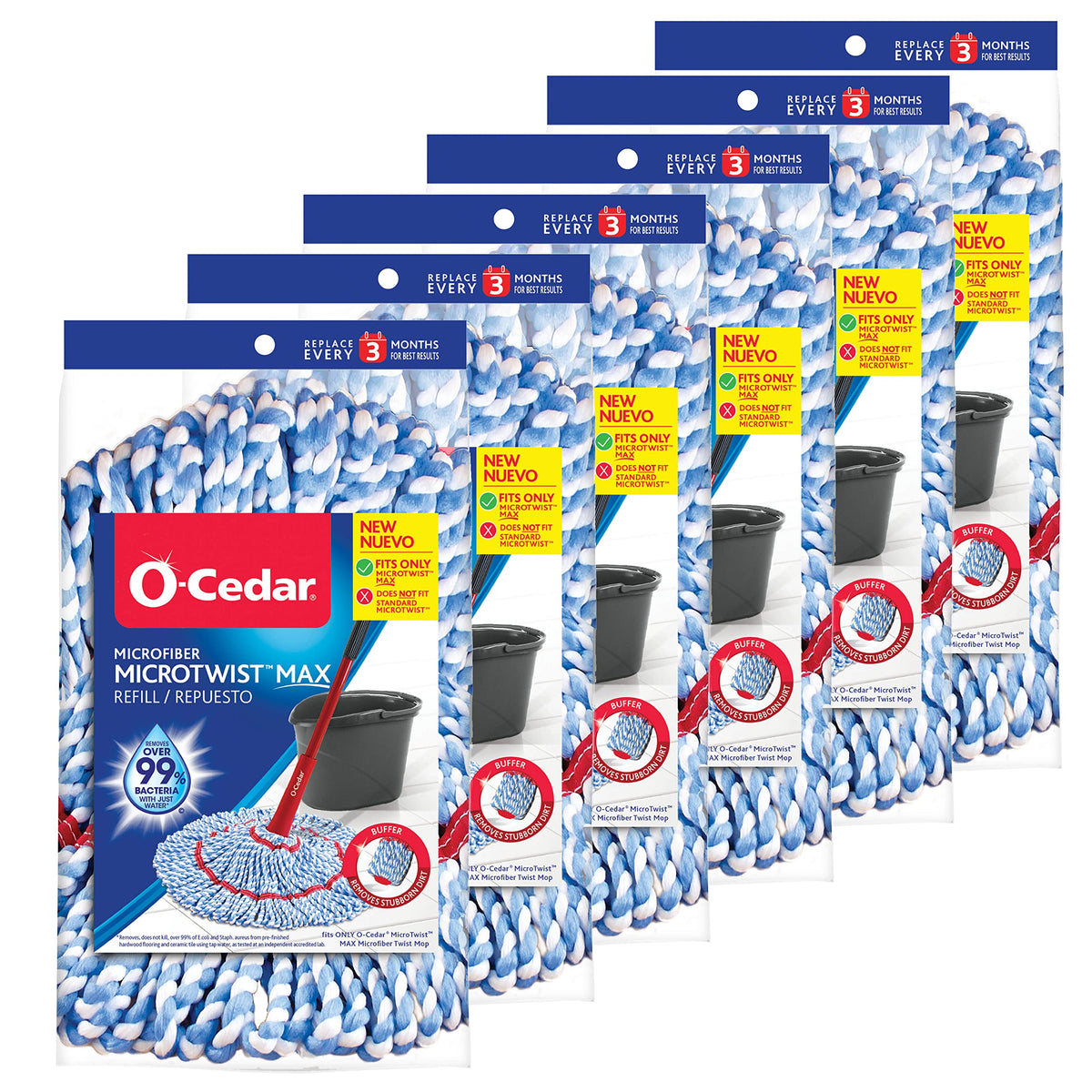 MicroTwist MAX Microfiber Refill (Pack of 6) by O-Cedar – 6 Pack, Vinyl, Green, Pack of 6