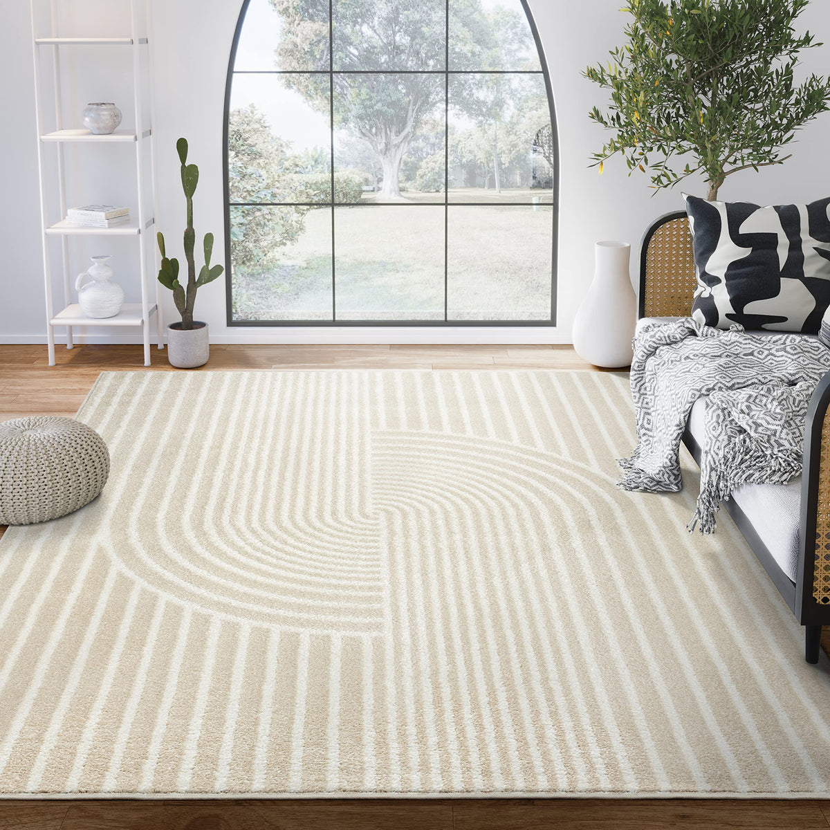 Area Rug for Living Room -Nuevo 9' x 12' Beige Arch Pattern Area Rug by Abani – 9' x 12' (Rectangular), Polypropylene, Cream, Model NUE150A-9