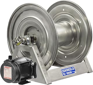 COXREELS 1125-4-200-EB-SP Stainless Steel Electrical Motor Hose Reel: 1/2" I.D., 200' Hose Capacity, Less Hose, 3000 PSI