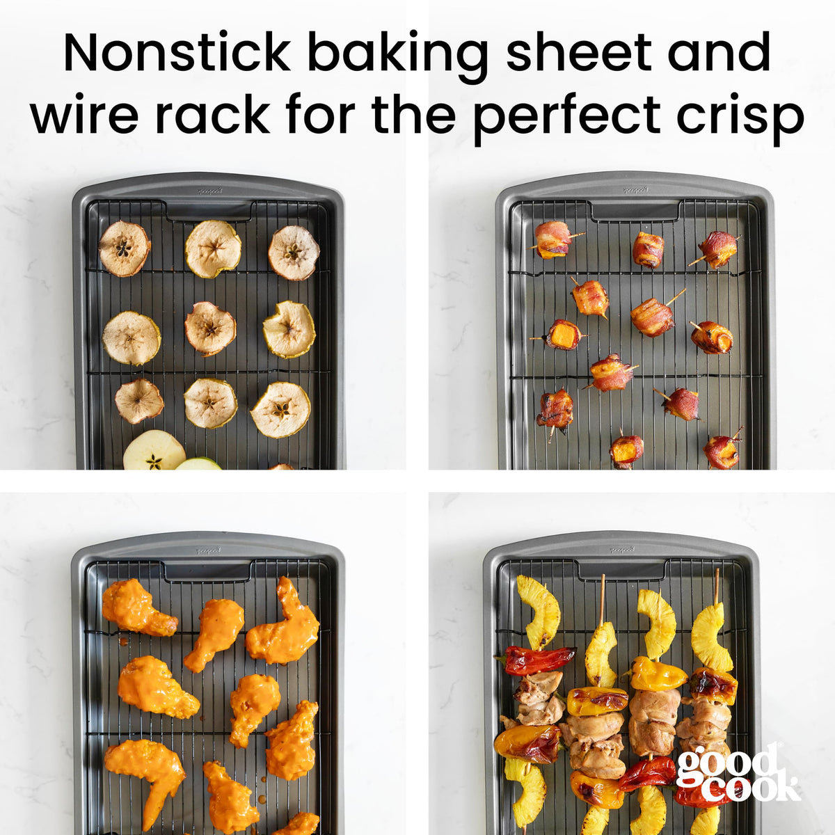 GoodCook Carbon Steel Bakeware Set with Rack, 15 x 10.5 Inch, Dark Gray