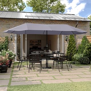 Flash Furniture 15 FT Triple Head Patio Umbrella, Gray | Water and Weather Resistant, Crank Function, Commercial Grade