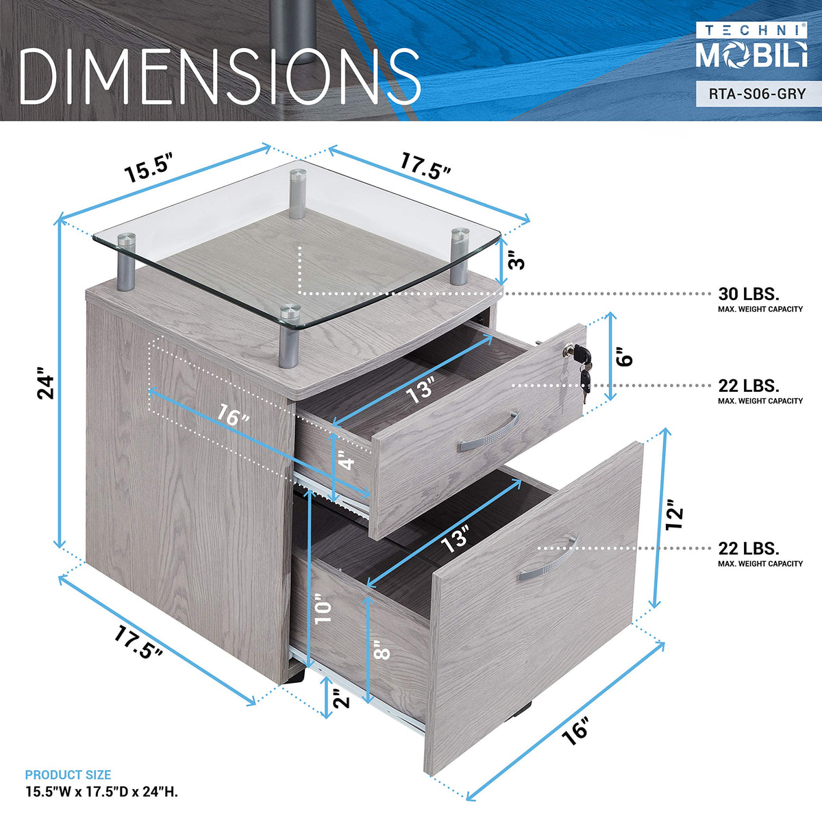 Techni Mobili Grey / Regular / Modern Vertical File Cabinets