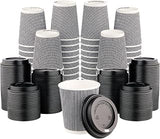 [600 SET]Harvest Pack 8 oz Disposable Coffee Cups, Insulated Ripple Double-Walled Paper Cup with Lid, Black and White Geometric, Tea Hot Chocolate Drinks To go coffee cups