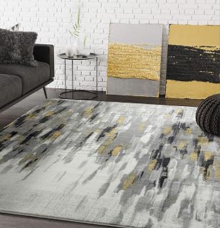 Abani Porto PRT140C Contemporary Grey and Yellow Abstract Area Rug 4' x 6'