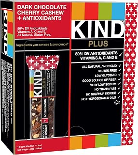 KIND PLUS Gluten Free Bars, Dark Chocolate Cherry Cashew, 1.4 Ounce (Pack of 12)