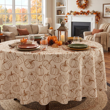 JNDJE Round Tablecloth, 60 Inch Diameter, Fall Pumpkins