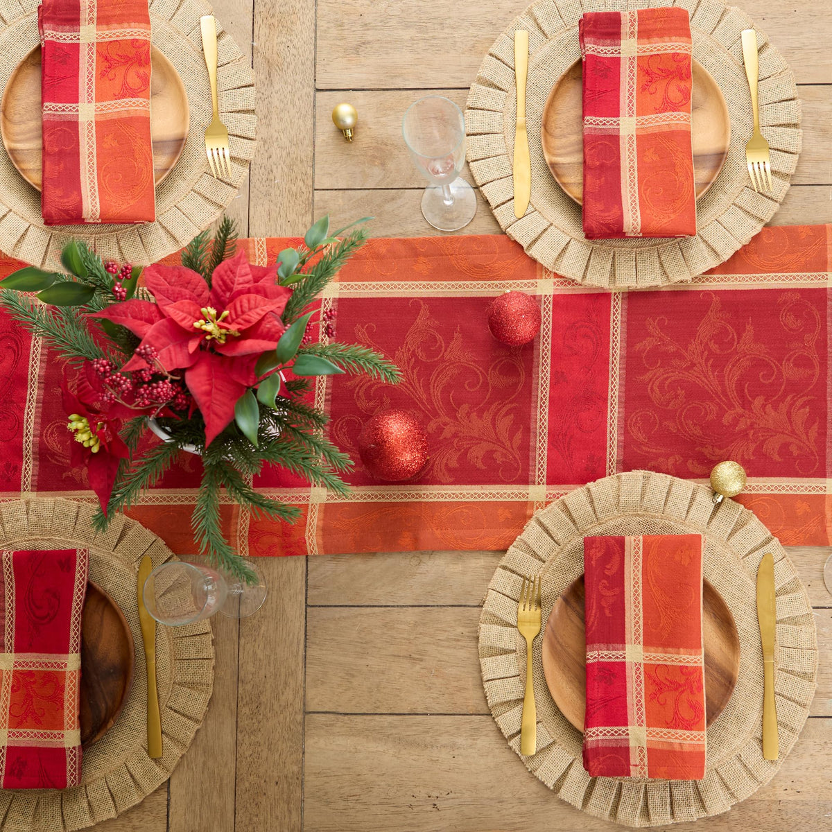 DII Harvest Wheat Jacquard Napkins, 20x20 Inch Cotton, Burnt Orange Pumpkin Vine, Set of 6