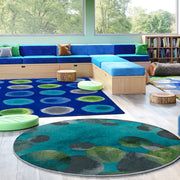 Riverstone 13'2" Round Area Rug in Color Teal by Joy Carpets – 13'2" (Round), Nylon, Teal, Model 2137XLE-02