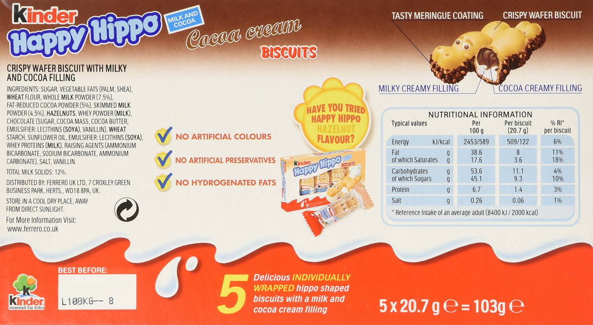 Ferrero 7.3 Ounce (Pack of 5) / Happy Hippo / 50 Wafers
