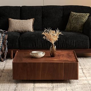 35" Retro Walnut Coffee Table, Round Coffee Table with Waterproof Finish, Mesa De Centro para Sala with Robust MDF Frame for Study and Office Areas, Walnut
