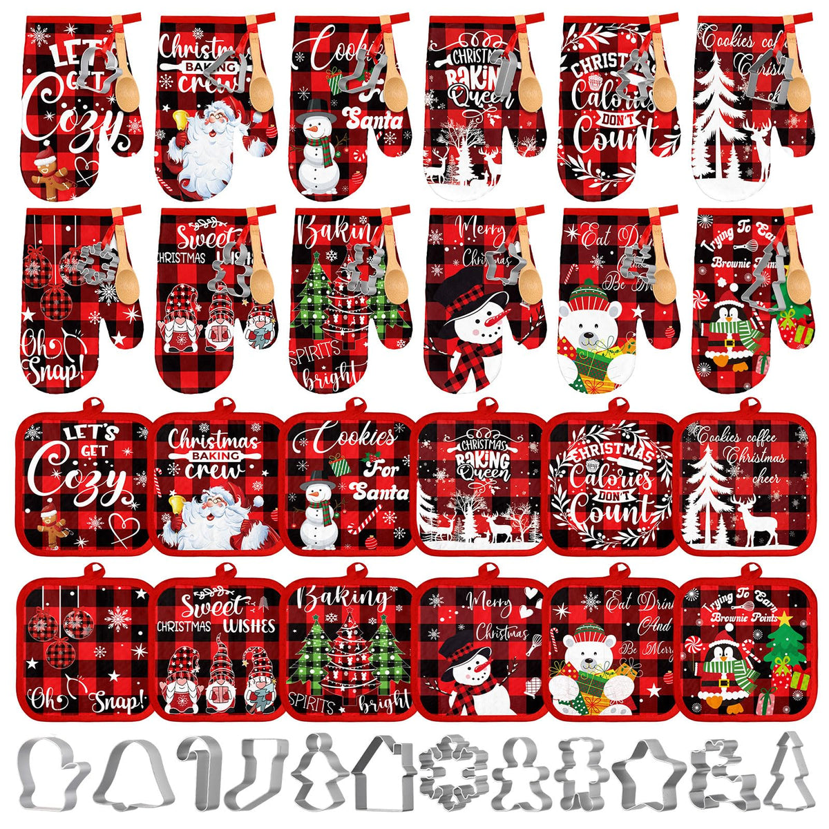 Qinyoung Christmas Oven Mitts and Pot Holders Set, 48 Pieces, Buffalo Plaid