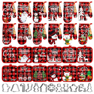 Qinyoung Christmas Oven Mitts and Pot Holders Set, 48 Pieces, Buffalo Plaid