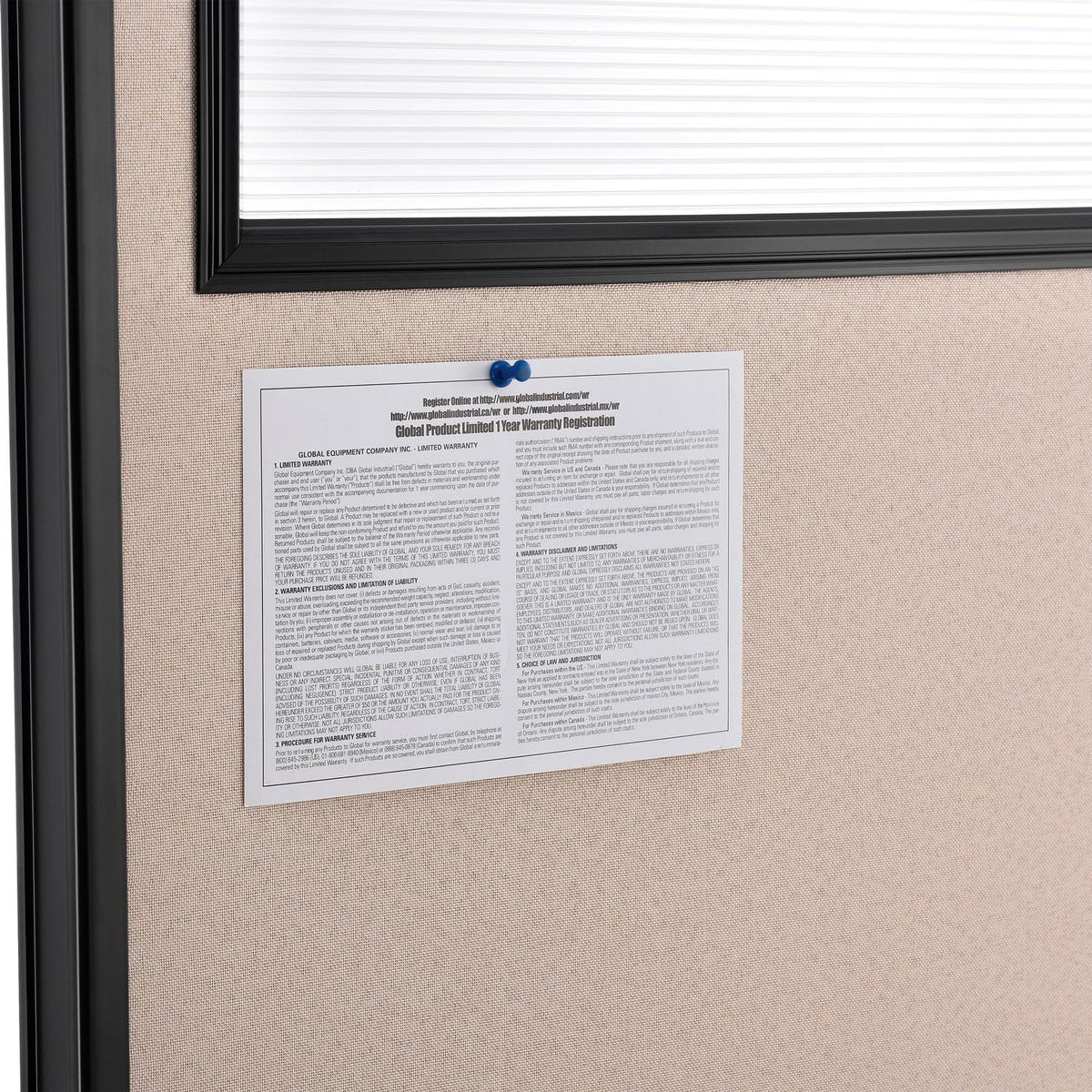 Office Partition Panel with Partial Window by Global Industrial – Alloy Steel, Tan, Model 694663WTN