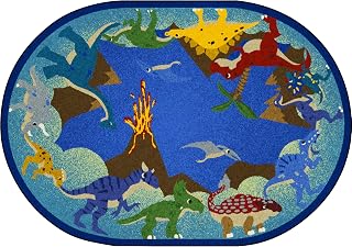 Joy Carpets Dino Parade Area Rug in Color Multi, 3'10" x 5'4" Oval