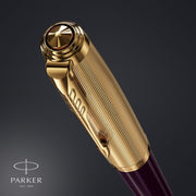 51 Fountain Pen | Deluxe Plum Barrel with Gold Trim | Fine 18k Gold Nib with Black Ink Cartridge | Gift Box by Parker – 1 Count (Pack of 1), Resin, Plum, Model 2123516