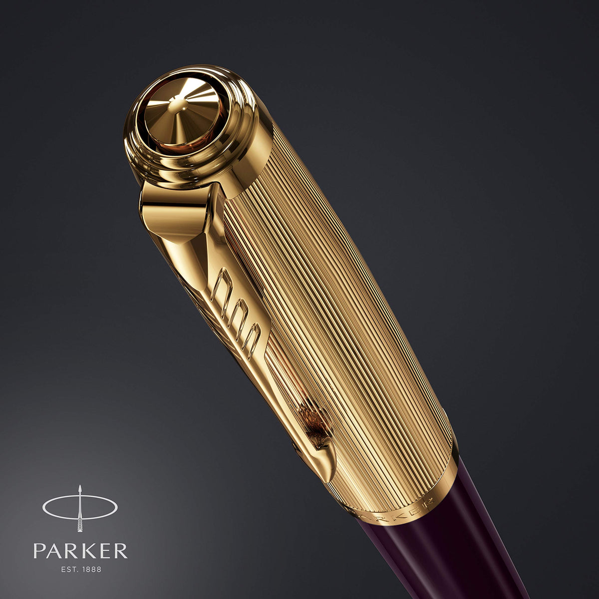 51 Fountain Pen | Deluxe Plum Barrel with Gold Trim | Fine 18k Gold Nib with Black Ink Cartridge | Gift Box by Parker – 1 Count (Pack of 1), Resin, Plum, Model 2123516
