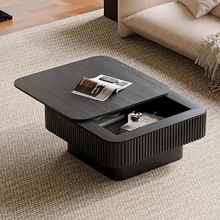 Coffee Table with Storage, Solid Wood Veneer for Living Room | Mesa de centro para sala in Black with Storage and Solid Wood Veneer for Modern Living Rooms And Offices