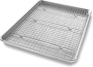 USA Pan Bakeware Half Sheet Baking Pan and Bakeable Nonstick and Cooling Rack Set, Metal