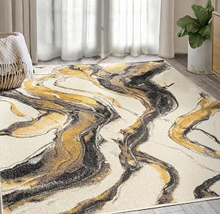 Abani Laguna Collection Area Rug - Modern Yellow Marble Design - 4' x 6' - for Living Room, Bedroom & Office