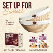 Superbaking Sourdough Banneton Proofing Basket, 9 Inch Round, Set of 2