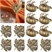 Patelai Napkin Rings, 12 Pack Metal, Bronze Maple Leaf Pumpkin