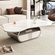 Butterfly Coffee Table & Mesa de Centro Living Room Coffee Tables | Elegant butterfly-shaped coffee table with sintered stone top, soft-close drawer and open shelf, sturdy stainless steel