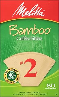 Melitta #2 Cone Coffee Filters, Bamboo, 80 Count