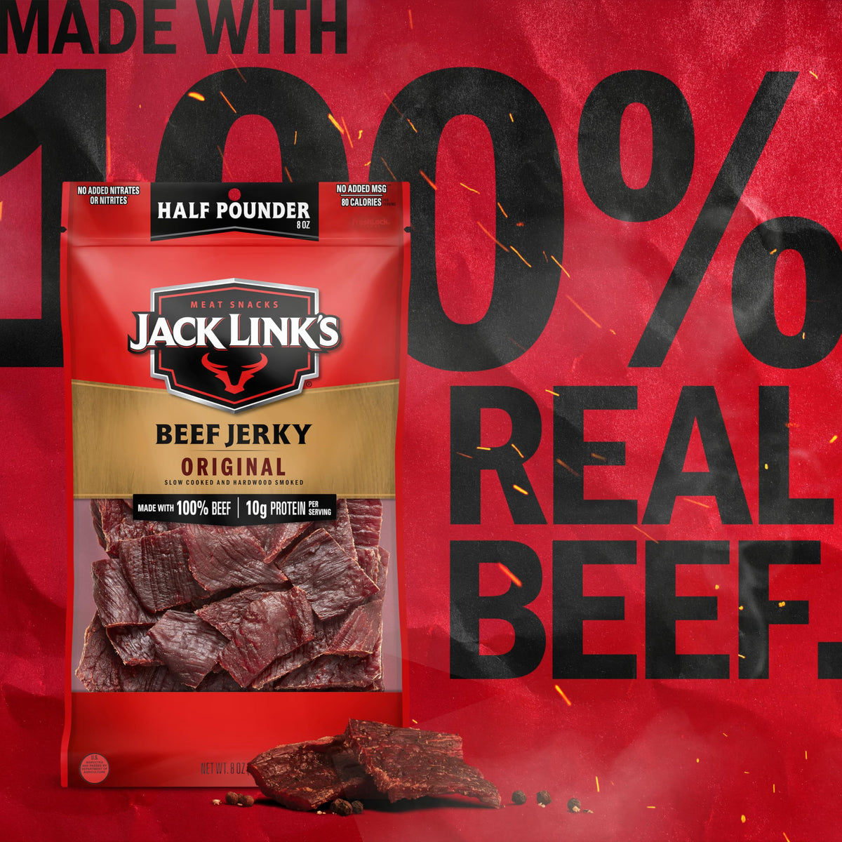 Beef Jerky Half Pounder - Original - 8 oz by Jack Link's – 8 Ounce (Pack of 1), Sweet & Hot, Model 10000008206