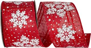 Reliant Ribbon Snowflakes Subtle Plaid Wired Edge, Red/White, 2-1/2 Inch, 10 Yards