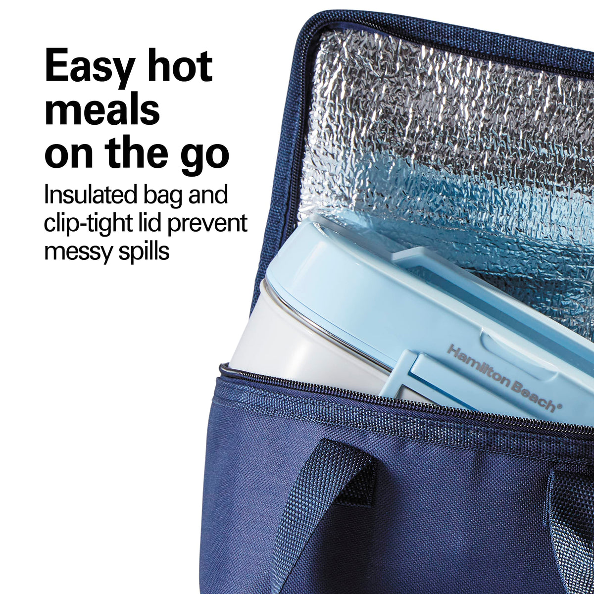 Portable Electric Lunch Box Food Warmer for Office & Car with 12V Adapter by Hamilton Beach – Stainless Steel 3 Compartment Tray, (Pack of 2), 30.0 ounces, Stainless Steel, Blue