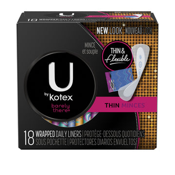 Barely There Liners by U by Kotex – 18 Count (Pack of 1), Cotton, Model 00036000413946