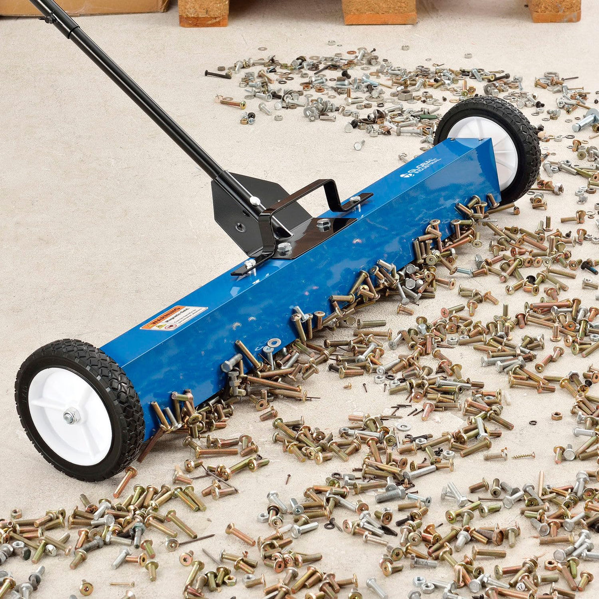 36" W Magnetic Floor Sweeper by Global Industrial – 7"L x 40.75"W x 38"H, Rubber, Blue/Black, Model 112136