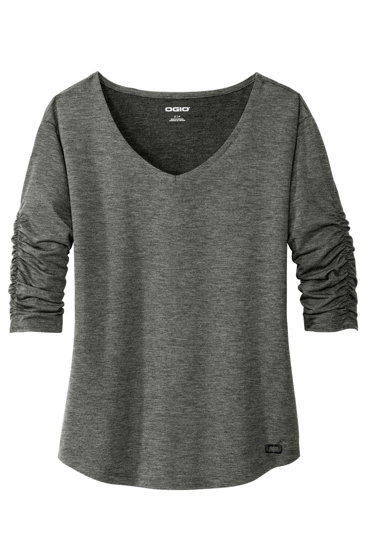 Women's Evolution V-Neck | Moisture Wicking Shirt for Women by OGIO – Medium, Tarmac Grey, Model LOG148