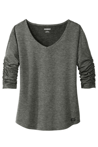 Women's Evolution V-Neck | Moisture Wicking Shirt for Women by OGIO – Medium, Tarmac Grey, Model LOG148