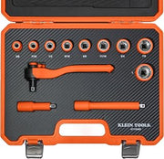 KLEIN TOOLS 47110INS Insulated Ratchet and Socket Set, 1000V Rated, ASTM F1505 Certified, Includes 3 and 6-Inch Extension Bars, Class 2 Glove Compatible, Premium Carrying Case