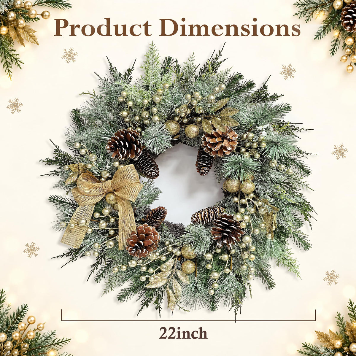 Worthyeah Pine Christmas Wreath, 22 Inch, Vintage Gold