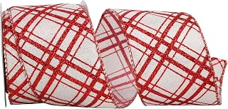 Reliant Ribbon 92760W-036-40F Candycane Crisscross Glitter Wired Edge Ribbon, 2-1/2 Inch X 10 Yards, White/red