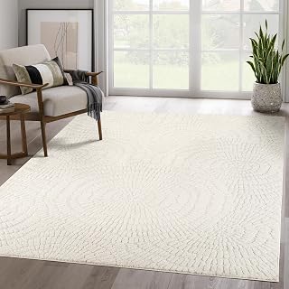 Abani Cozy Cream Area Rug for Living Room, Bedroom - Textured Floral Circle Pattern - 8' x 10' - Durable & Easy to Clean