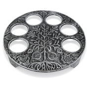 Zion Judaica Seder Plate, Antique Silver Metal With Glass Inserts, Tree Motif