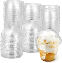 9 oz Clear Plastic Dessert Cups with Lids (Set of 50) Small Disposable Parfait Cup, Dome Lid - No Hole, 9-Ounce Party Fruit Containers, Banana Pudding Bowl, Jello, Ice Cream, Desserts Container