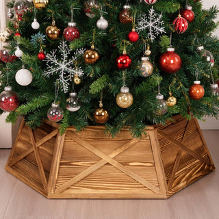 AtawLege Wooden Tree Collar, 27 Inch Hexagon Base Cover, Vintage Natural Wood