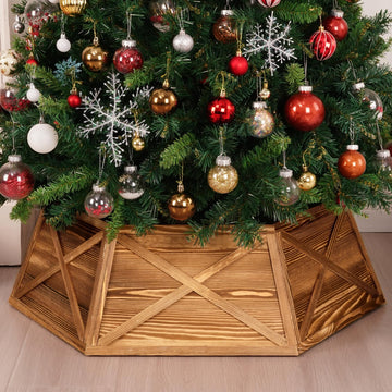 AtawLege Wooden Tree Collar, 27 Inch Hexagon Base Cover, Vintage Natural Wood